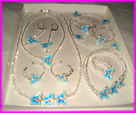 (K) Crystal Blue Butterfly Necklace Deluxe Set-