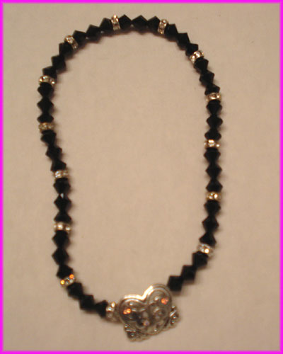 (WW) Black 3 Stone  Rondelle Anklet with Crystal Heart-